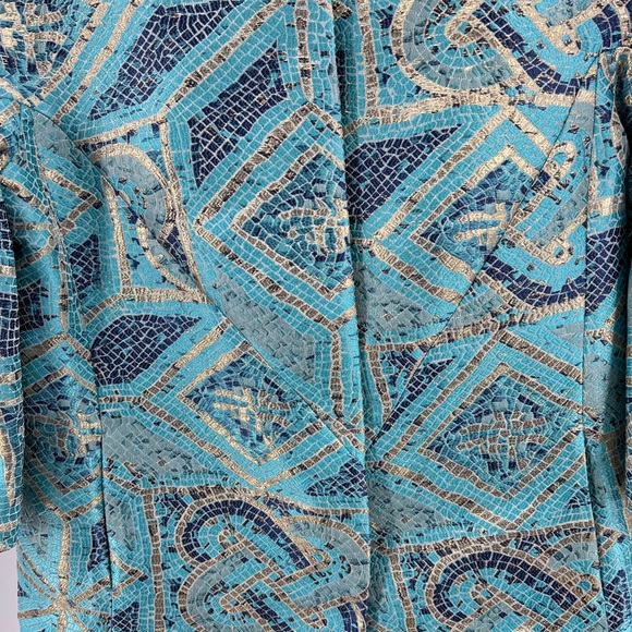 Chico's Turquoise Mosaic Jacquard jacket 1 8/10 metallic blue teal professional - Picture 7 of 9